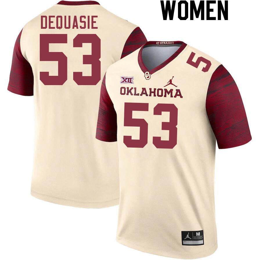 Women #53 Reed DeQuasie Oklahoma Sooners College Football Jerseys Stitched Sale-Cream